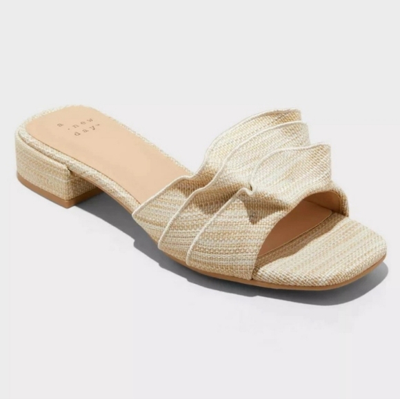 a new day Shoes - A New Day Lyta Raffia Ruffle Sandal In Beige Size Woman's 7.5